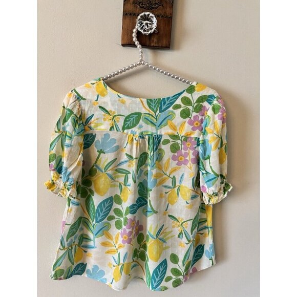 Rachel Roy Womens Size Small Bright Floral V-Neck Blouse Short Sleeve Rayon - Picture 5 of 6
